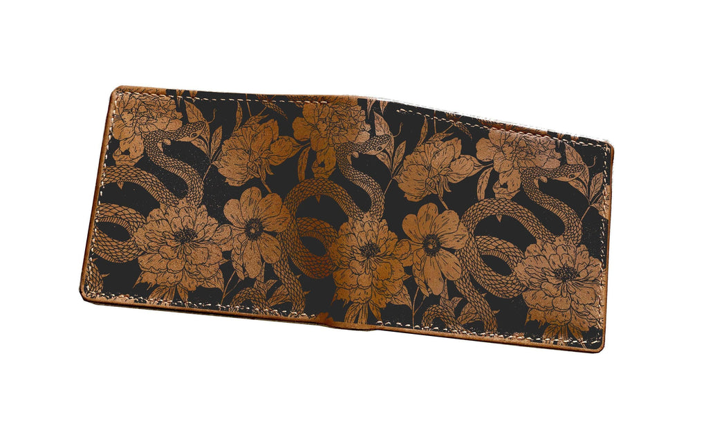 Snake Flower Leather Wallet: Handmade Veg-Tan Wallet for Men