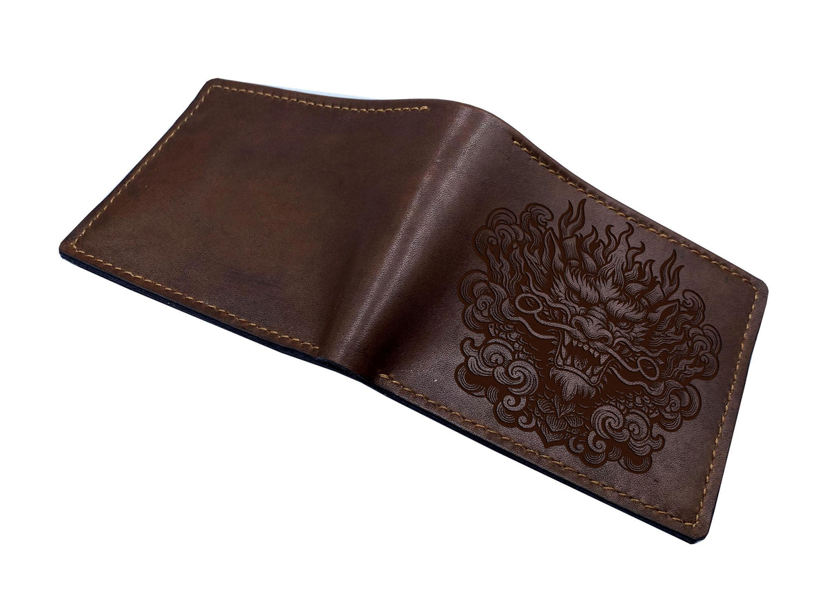 Dragon Leather Wallet: Custom Engraved Handmade Bi-Fold