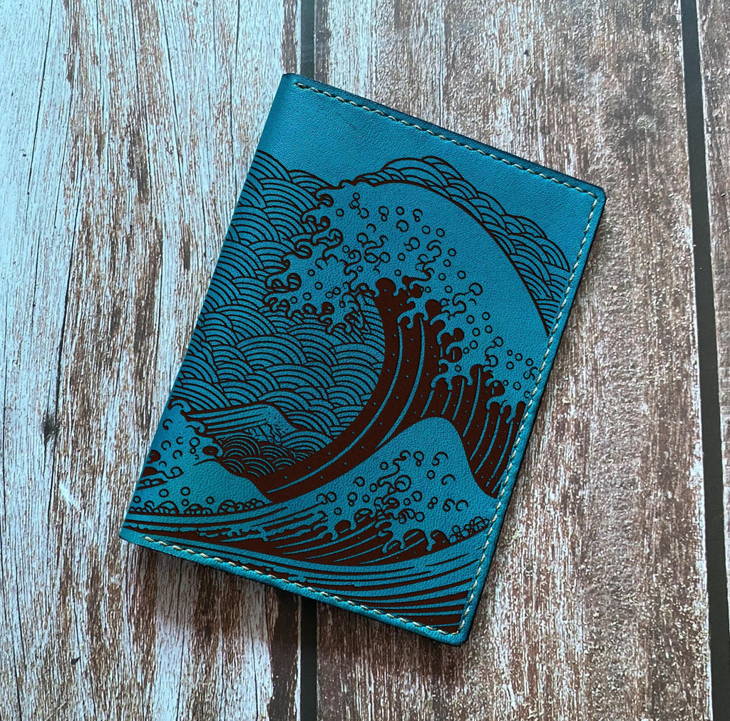 Hokusai Wave Leather Passport Wallet: Handmade Japanese Travel Gift