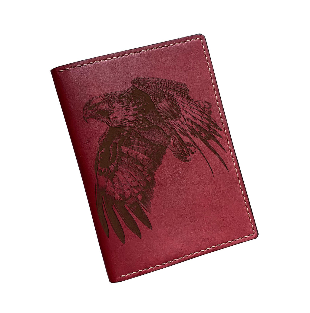 Hawk drawing leather handmade wallet, Falcon engrave travel wallet, bird gift ideas for men
