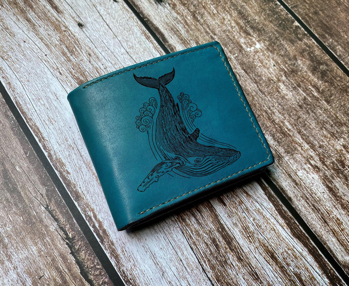 Handmade Leather Whale Wallet: Personalized Animal Art Gift