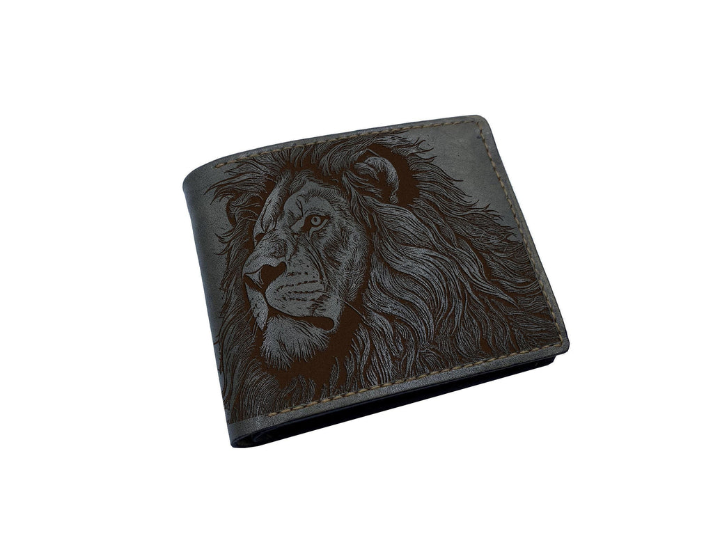 Lion Drawing Leather Wallet, Personalized Gift