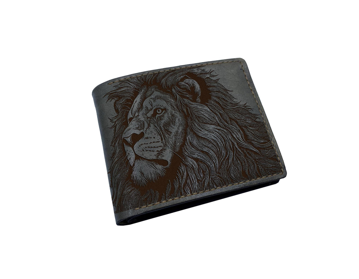 Lion Drawing Leather Wallet, Personalized Gift