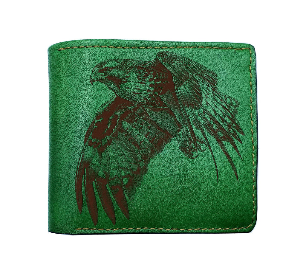 Hawk drawing leather handmade wallet, Falcon engrave travel wallet, bird gift ideas for men