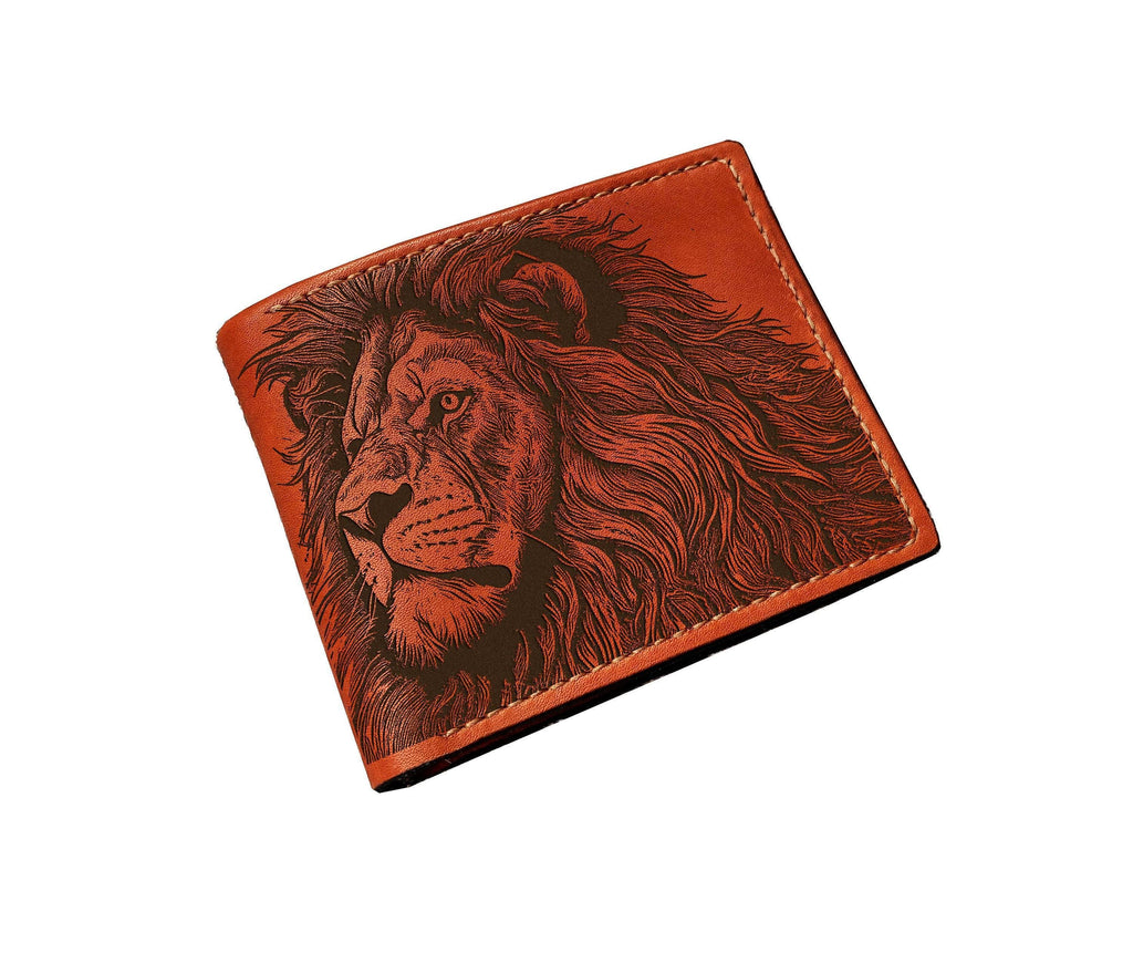 Lion Drawing Leather Wallet, Personalized Gift