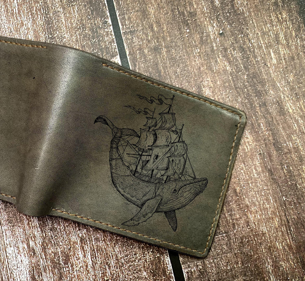 Handmade Leather Whale Wallet: Personalized Animal Art Gift