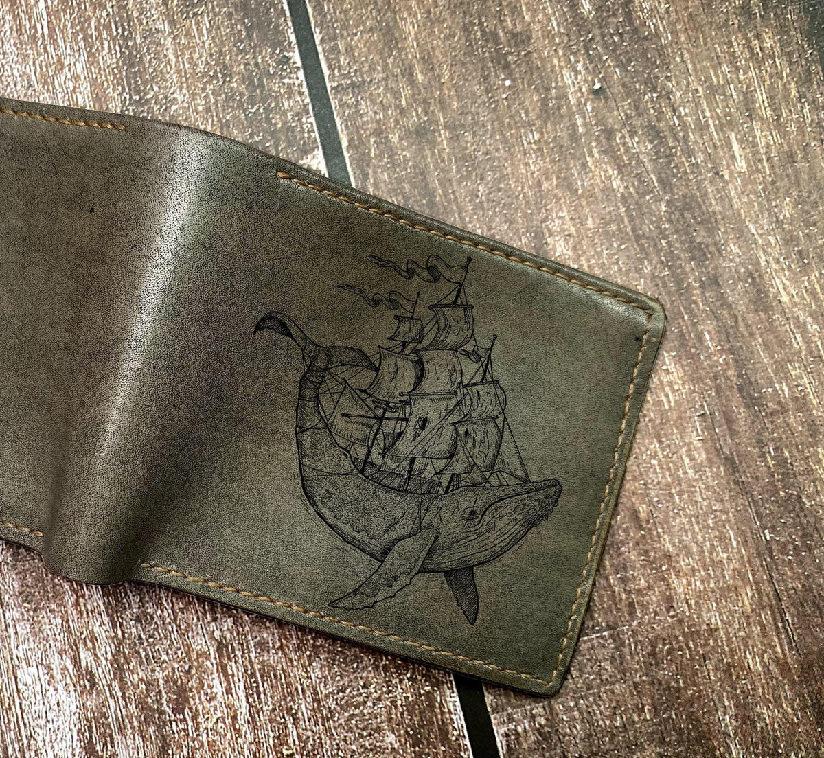 Handmade Leather Whale Wallet: Personalized Animal Art Gift