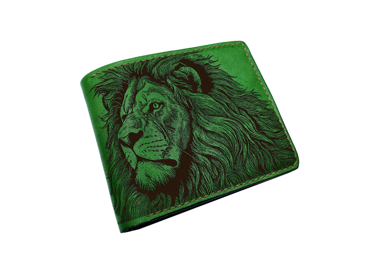 Lion Drawing Leather Wallet, Personalized Gift
