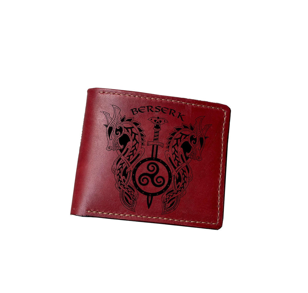 Viking Warrior Leather Wallet: Celtic Dragon Art, Handmade