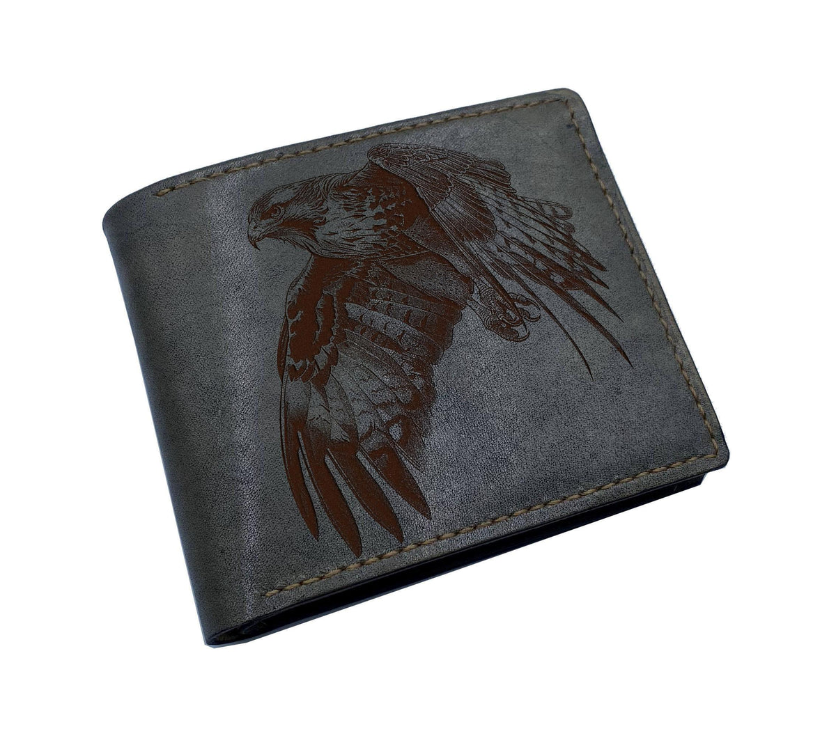 Hawk drawing leather handmade wallet, Falcon engrave travel wallet, bird gift ideas for men