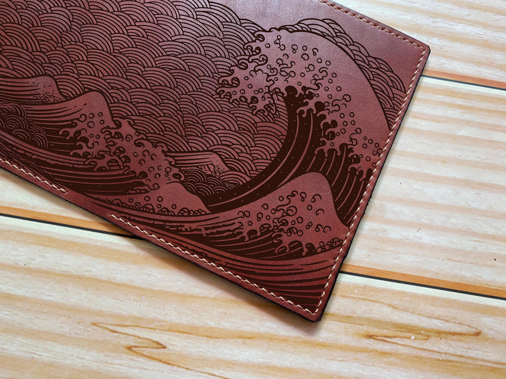 Hokusai Wave Leather Passport Wallet: Handmade Japanese Travel Gift
