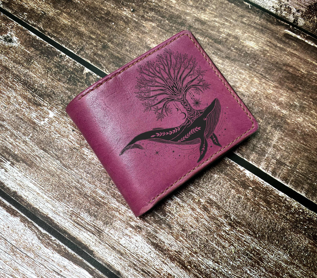 Handmade Leather Whale Wallet: Personalized Animal Art Gift