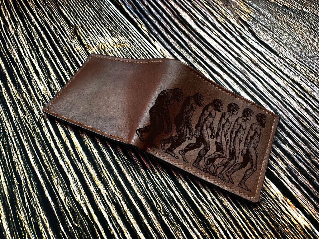 Human Evolution Leather Wallet: Personalized Science Gift