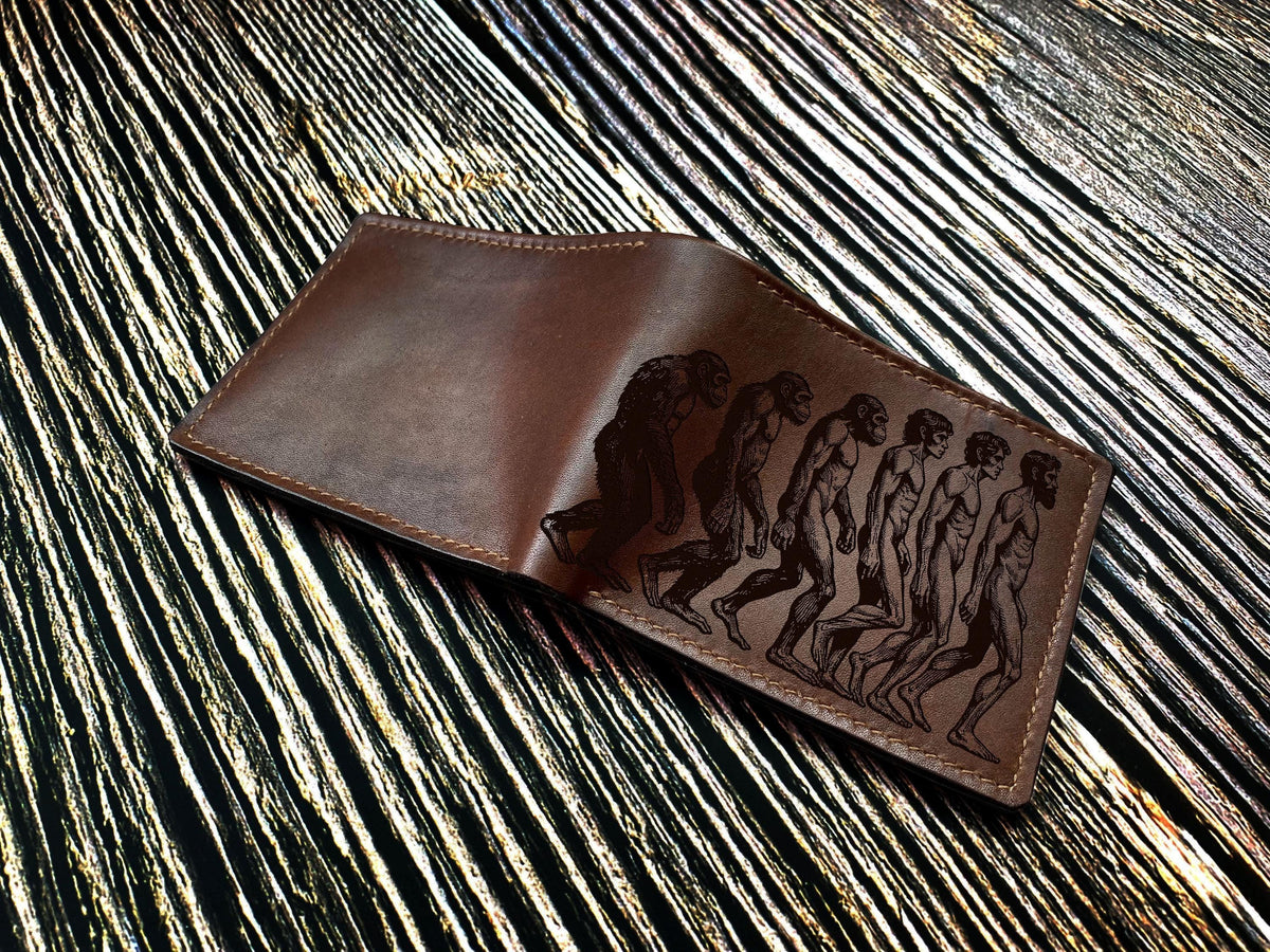 Human Evolution Leather Wallet: Personalized Science Gift