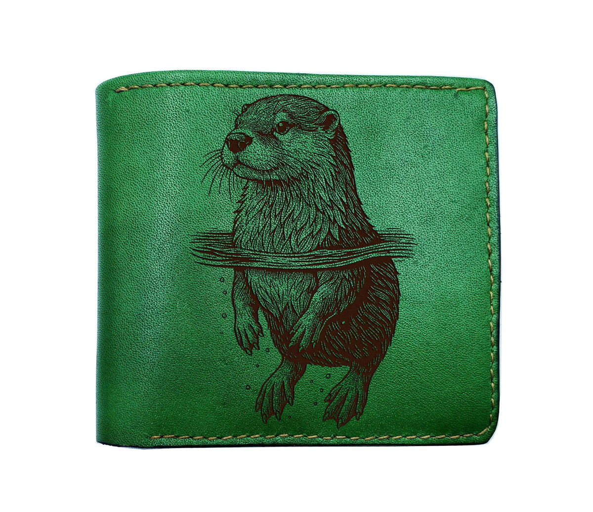 Engraved Otter Leather Wallet, Handmade Animal Pattern