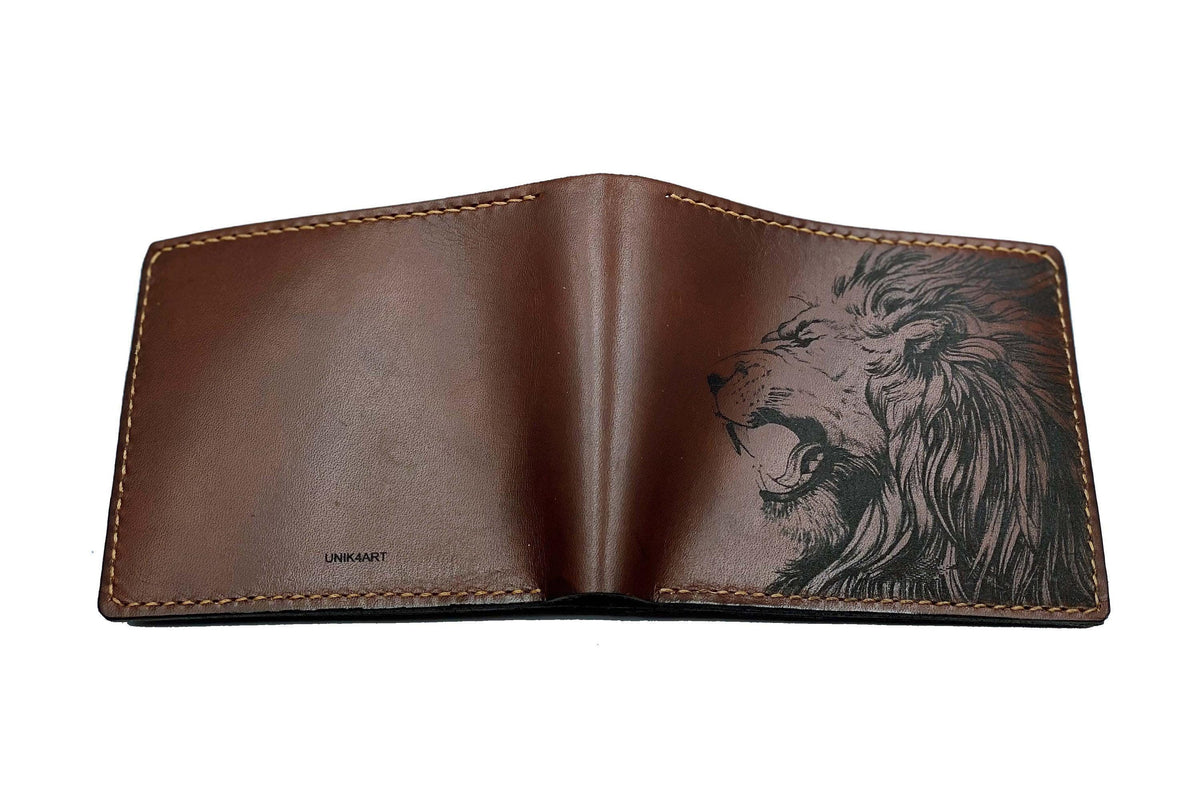 Handmade Lion Leather Wallet, RFID Blocking, Personalized Gift