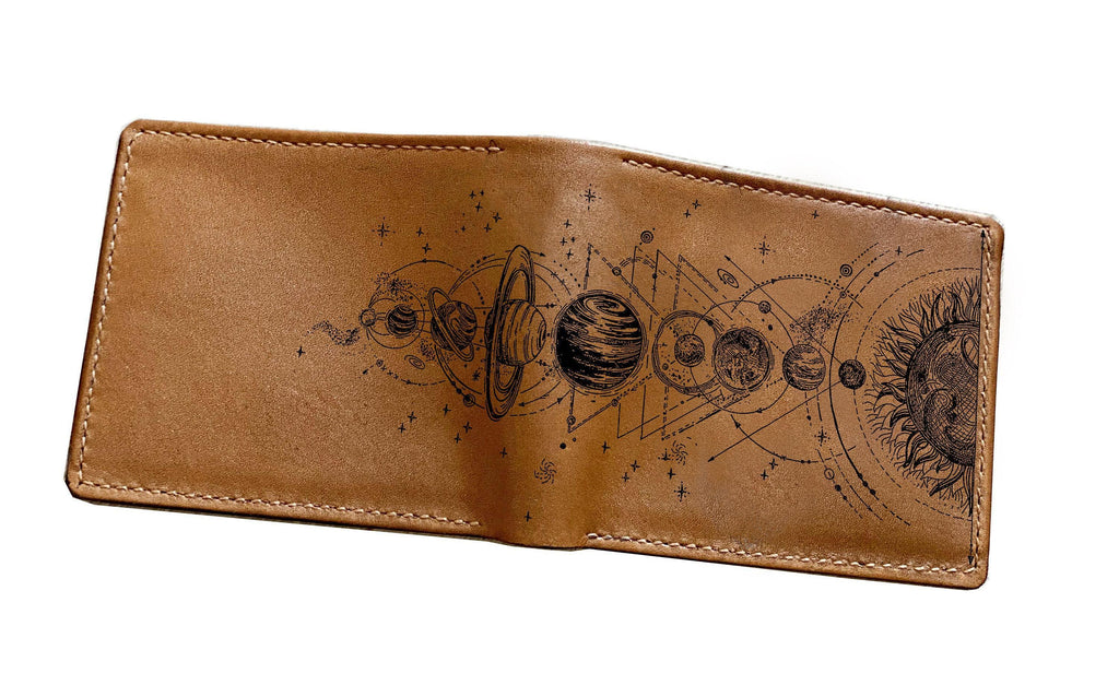 Solar System Leather Wallet: Personalized Astronomy Gift