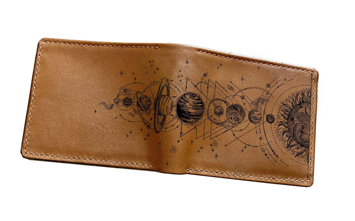 Solar System Leather Wallet: Personalized Astronomy Gift