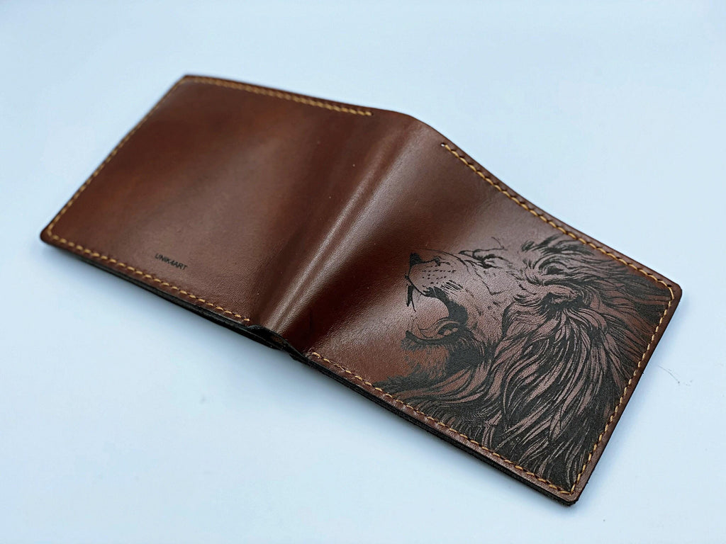 Handmade Lion Leather Wallet, RFID Blocking, Personalized Gift