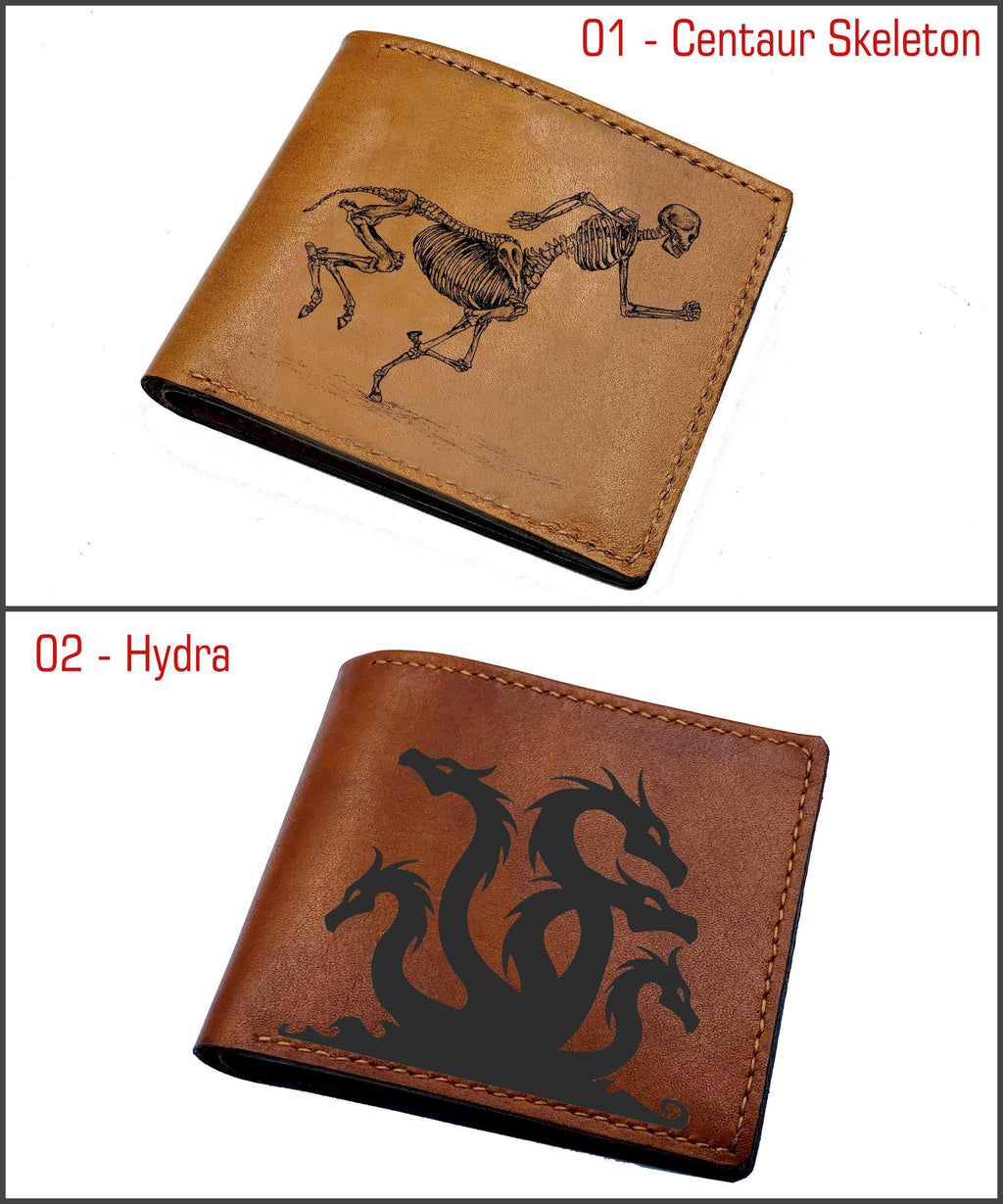 Personalized Leather Men's Wallet: Engraved Centaur, Handmade