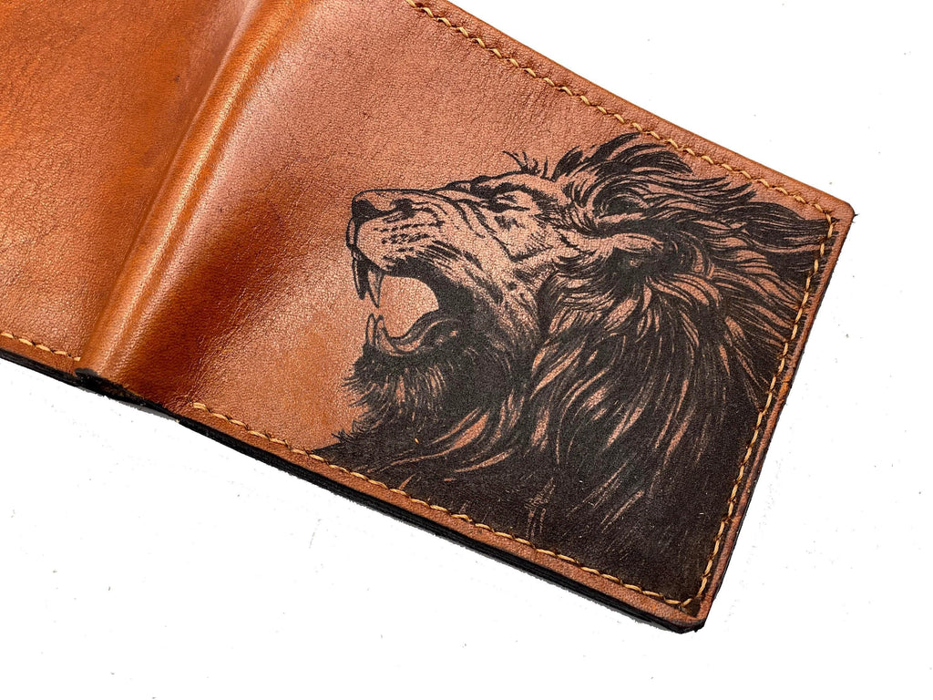 Handmade Lion Leather Wallet, RFID Blocking, Personalized Gift