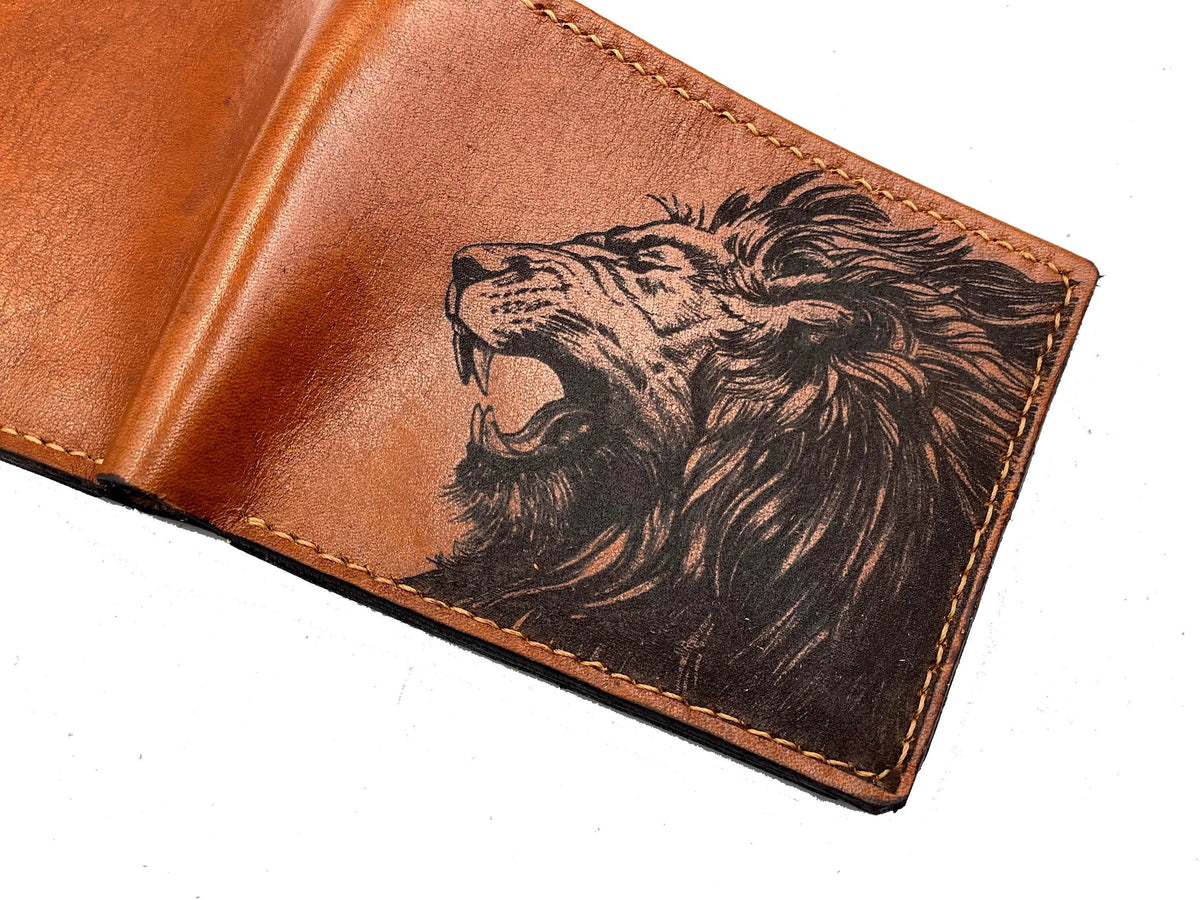 Handmade Lion Leather Wallet, RFID Blocking, Personalized Gift