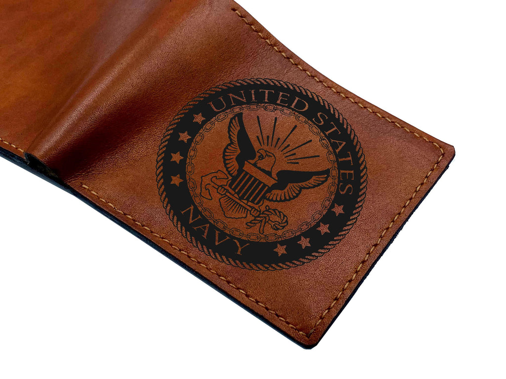 Personalized US Navy Leather Wallet: Handmade Military Gift
