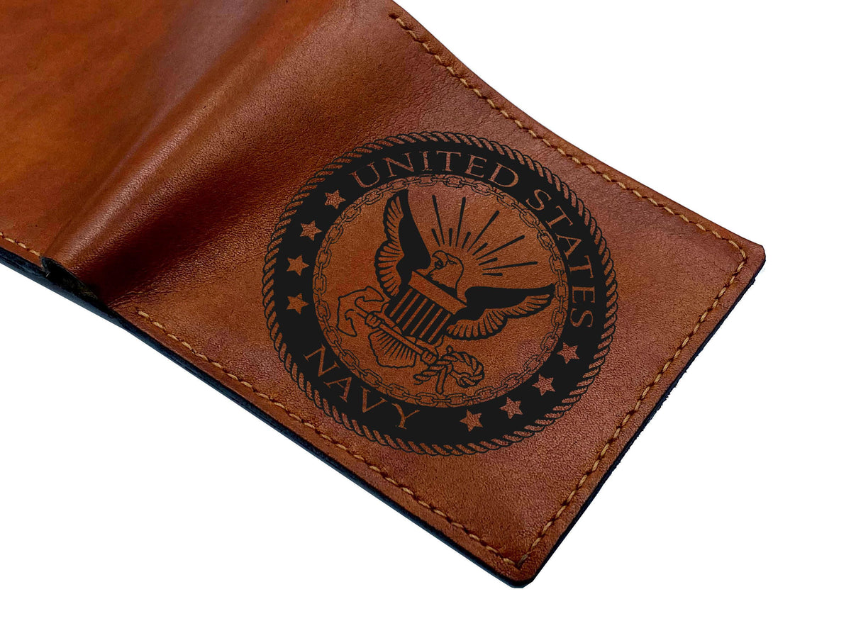 Personalized US Navy Leather Wallet: Handmade Military Gift