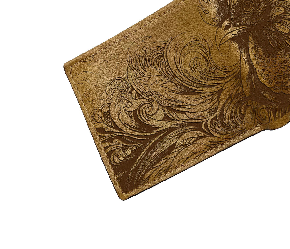 Chicken Floral Leather Wallet: Handmade Farm Animal Art, Custom Engraved