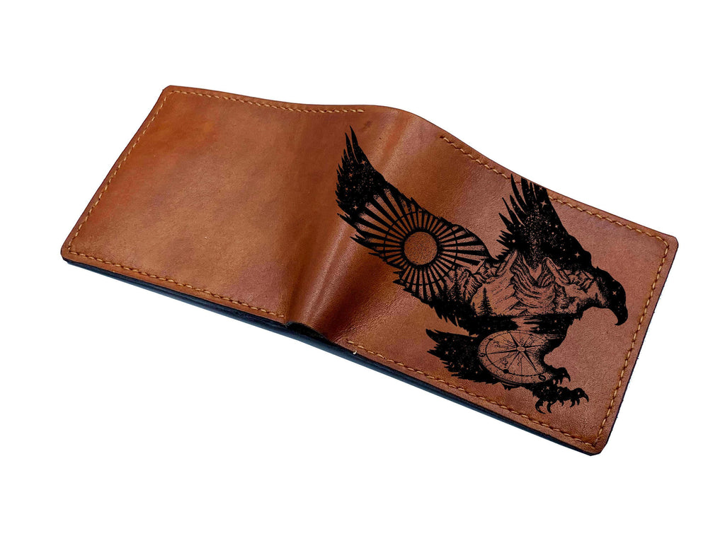 Personalized Leather Men's Wallet: Tattoo Style Engraved Animal Pattern
