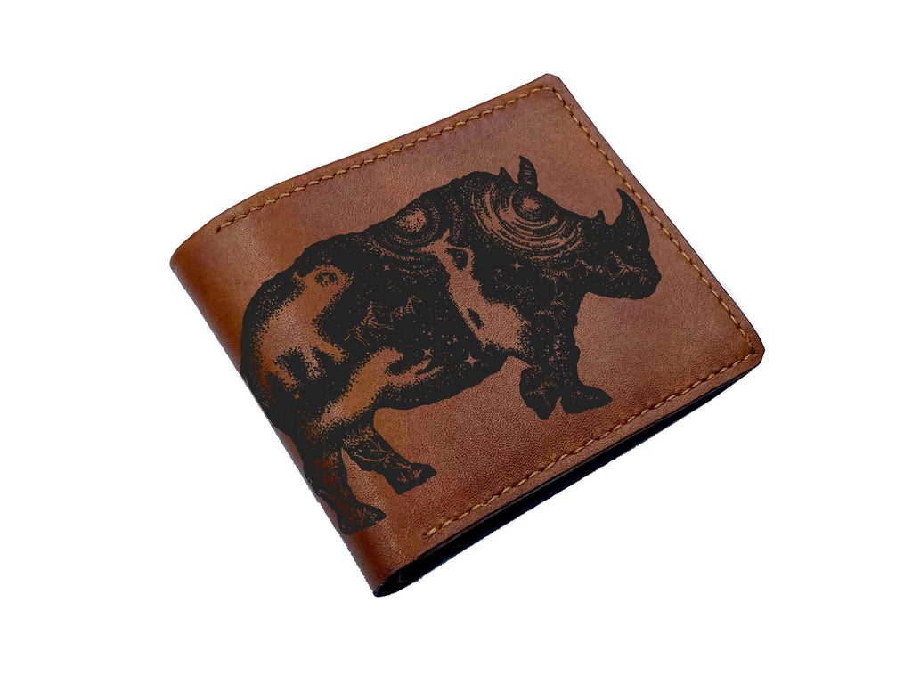 Personalized Leather Men's Wallet: Tattoo Style Engraved Animal Pattern
