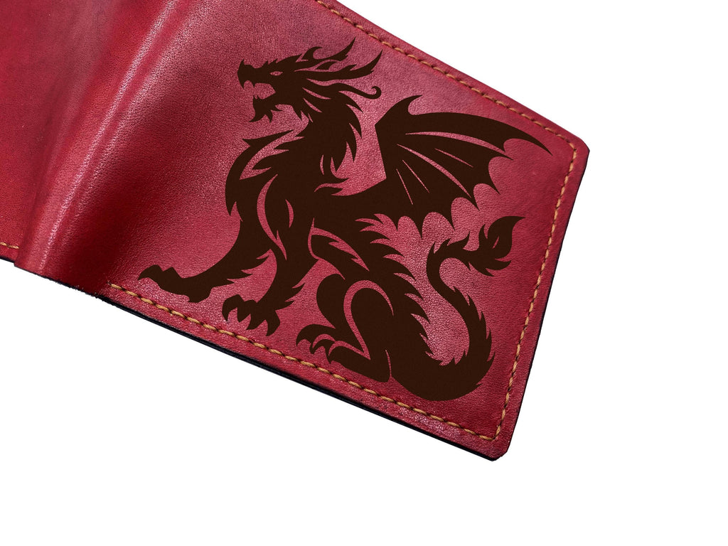 Custom dragon leather handmade wallet, mythology magical creatures gift ideas