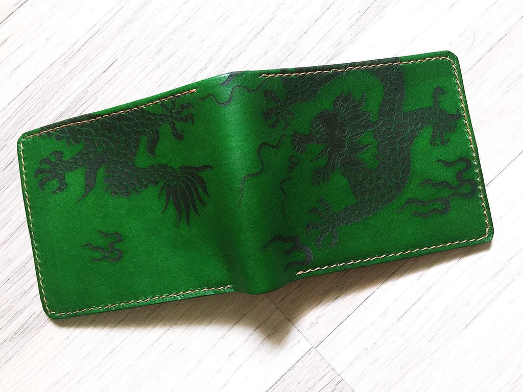 Handmade Leather Dragon Wallet, Personalized Chinese Gift