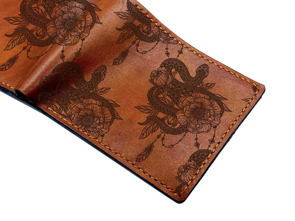Snake Pattern Leather Wallet: Handmade Cowhide, Custom Engraved