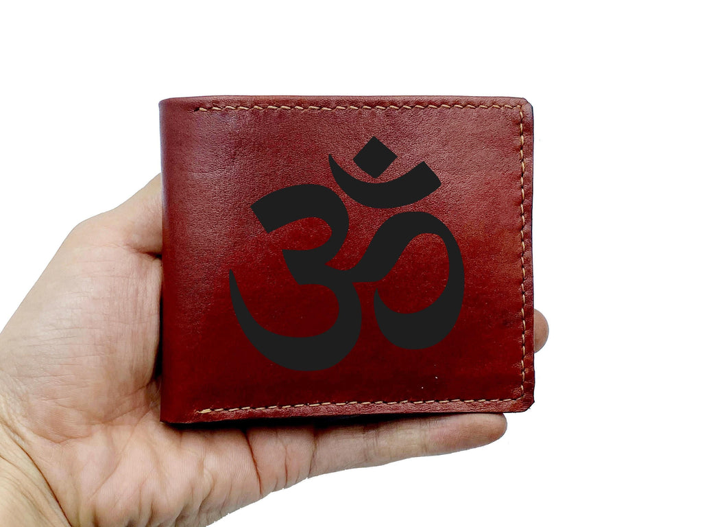 Personalized Hamsa Leather Wallet, Engraved Ancient Symbols, Handmade