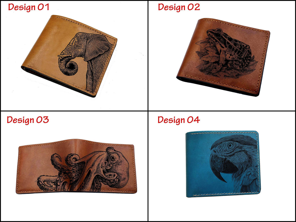 Personalized Leather Elephant Wallet, Animal Pattern, Handmade