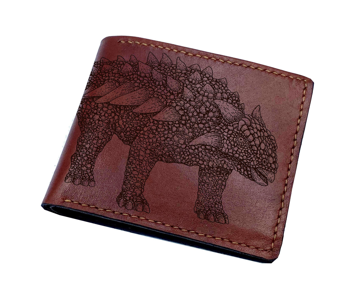 Engraved Ankylosaurus Leather Wallet: Jurassic Dinosaur Gift