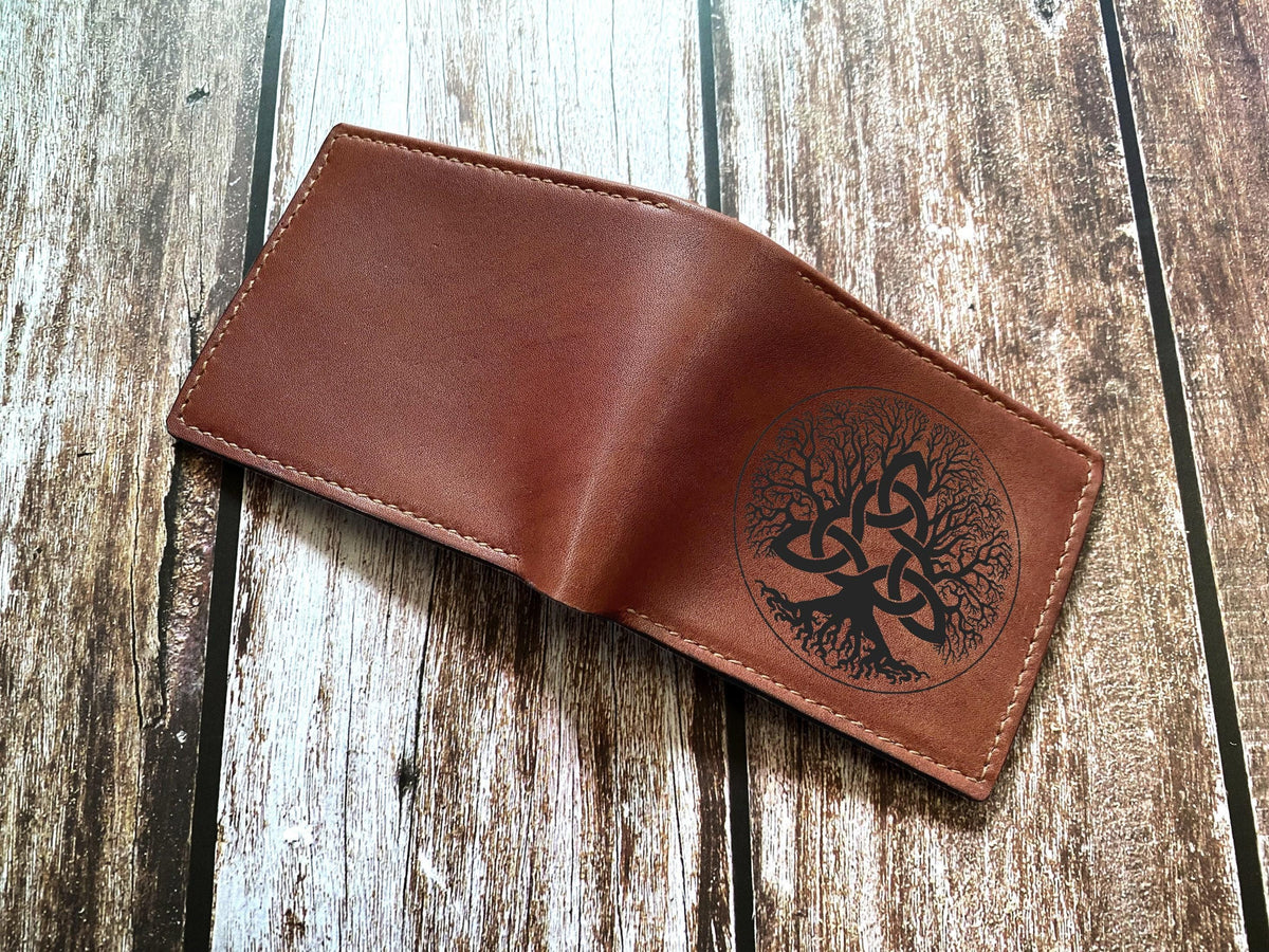 Personalized Leather Long Wallet: Viking Norse Celtic Design
