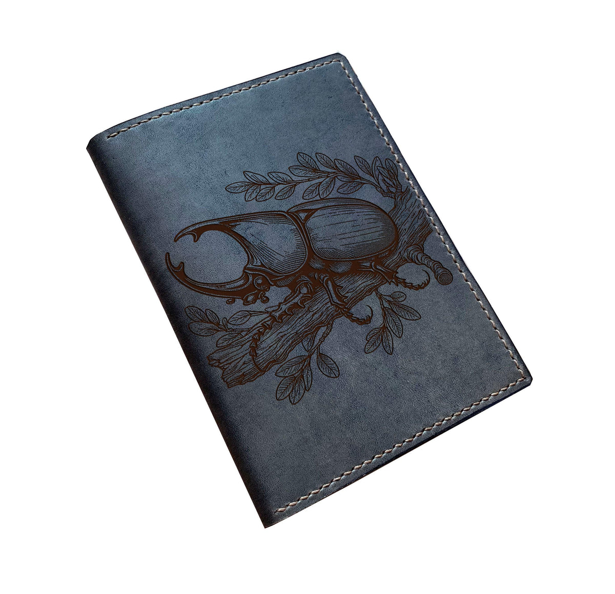 Rhino Beetle genuine leather wallet, insect personalized gifts, name engrave bifold wallet