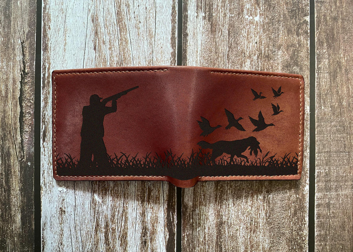 Personalized Leather Wallet, Duck Hunting Art, Handmade