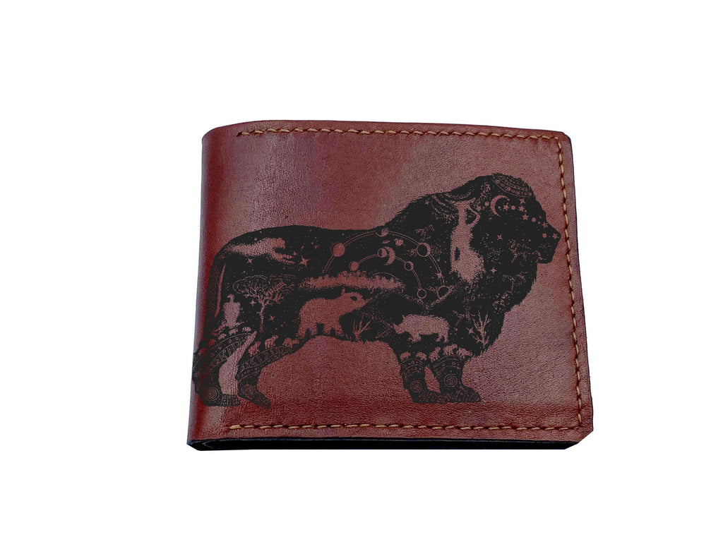 Custom Dinosaur Engraved Leather Wallet - Tattoo Style Handmade Wallet