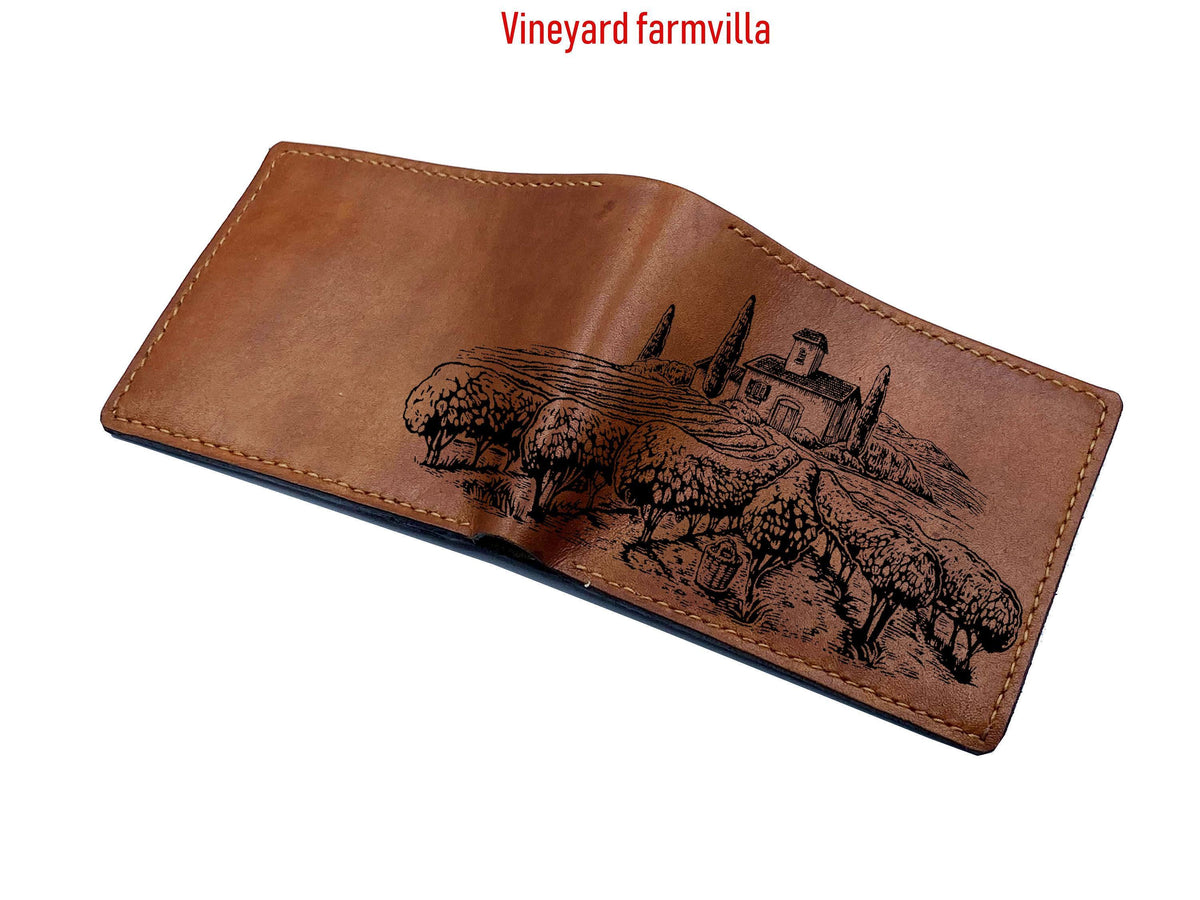 Custom Leather Men's Wallet, Nature Scene, Personalized Gift for Dad