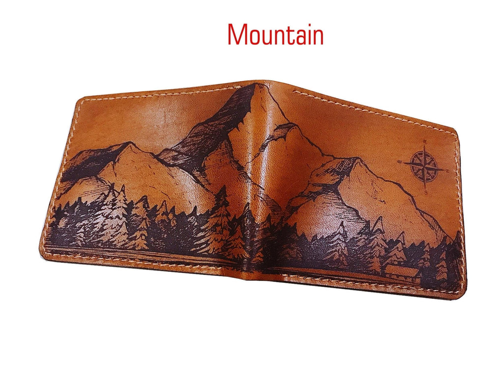 Custom Leather Men's Wallet, Nature Scene, Personalized Gift for Dad