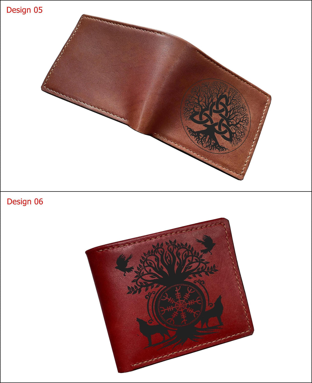 Celtic Tree of Life Leather Wallet, Norse Runes, Handmade
