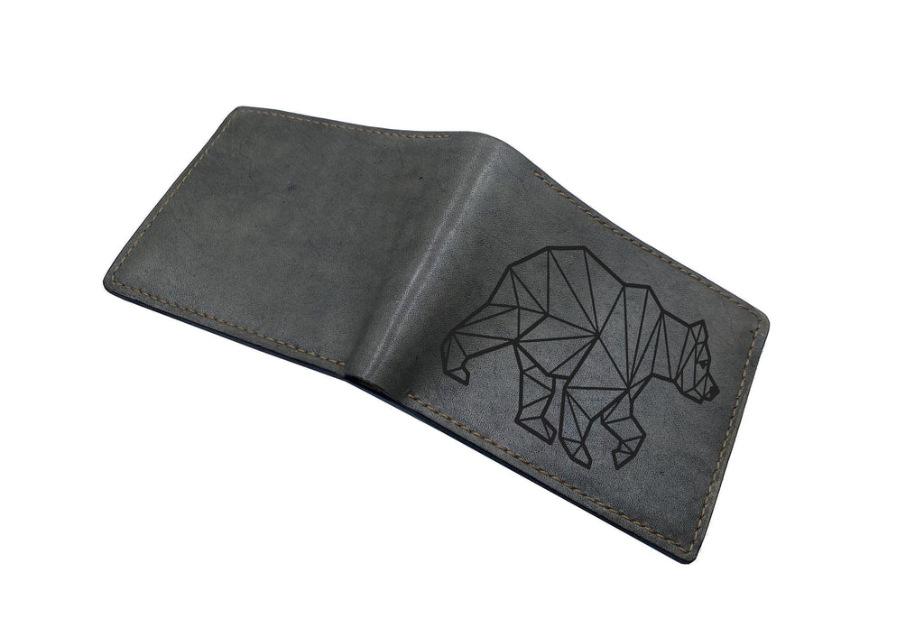 Personalized Leather Wallet: Low Polygon Bear Art, Handmade
