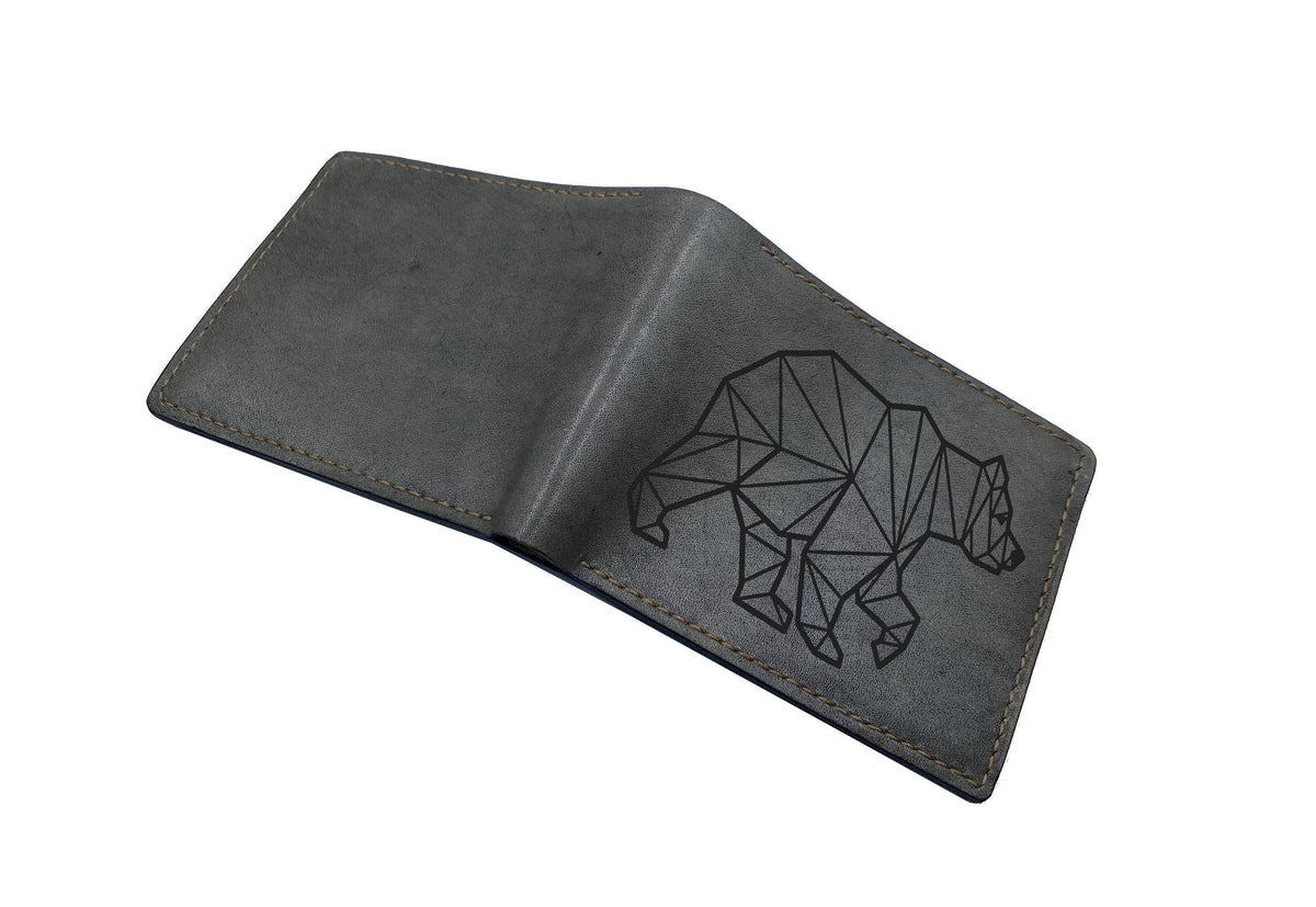 Personalized Leather Wallet: Low Polygon Bear Art, Handmade