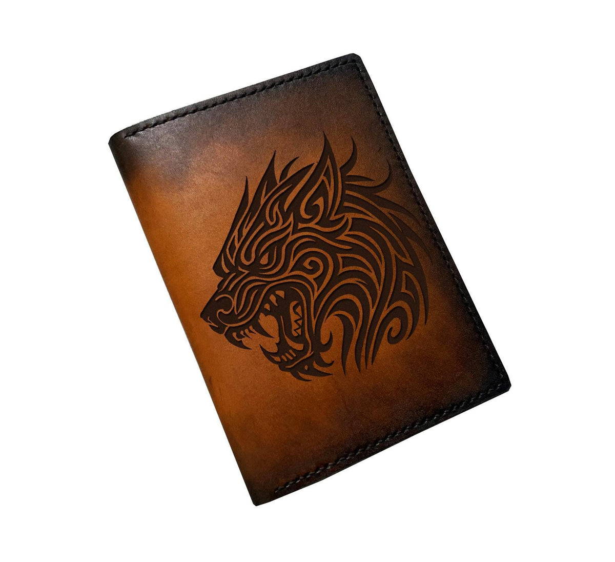 Fenrir Wolf engrave leather men's wallet, Son of Loki Norse mythology leather gift ideas