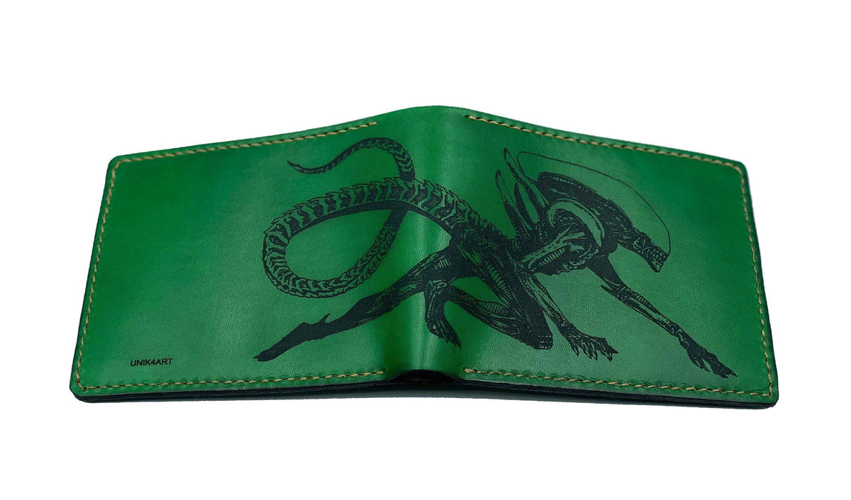 Personalized Alien Xenomorph Leather Wallet: Handmade Movie Monster Gift