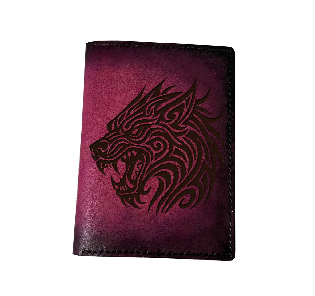 Fenrir Wolf engrave leather men's wallet, Son of Loki Norse mythology leather gift ideas