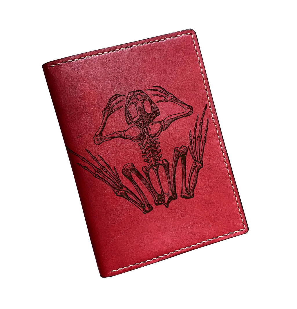 Frog skeleton engrave leather wallet, customized genuine leather gift, Amphibian present